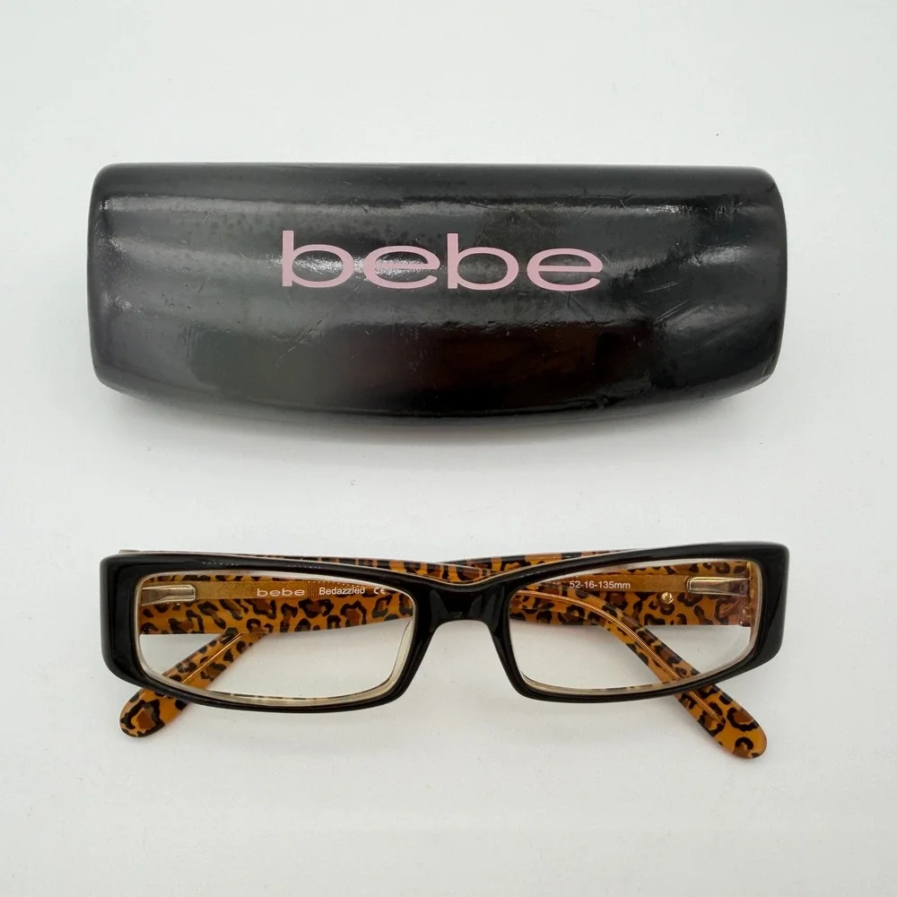 bebe Bedazzled Tigress Leopard Print Y2K Eyeglass Frames 52-16